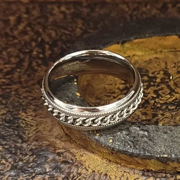 Men's Silver Chain Spinner Promise Ring Band - Anxiety Fidget Ring - Picture 5 of 8